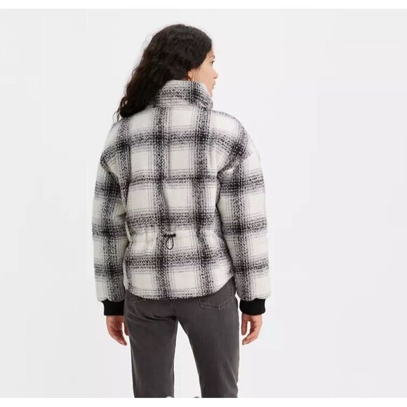 LEVIS Wool Blend Puffer Jacket Buffalo Plaid White Black NEW XS $148 Sold Out - Picture 2 of 10